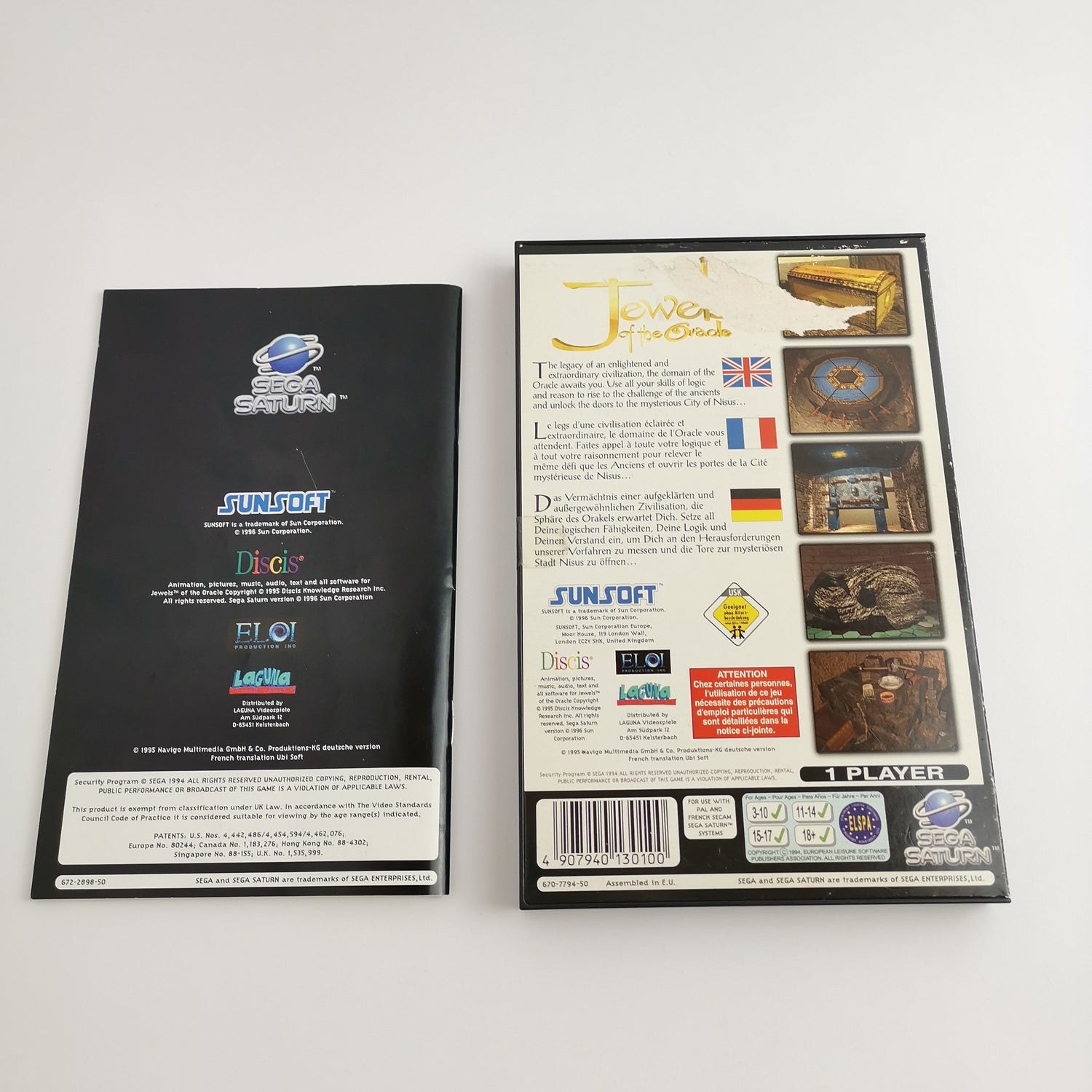 Sega Saturn game: Jewels of the Oracle by Sunsoft - original packaging & instructions | PAL ver