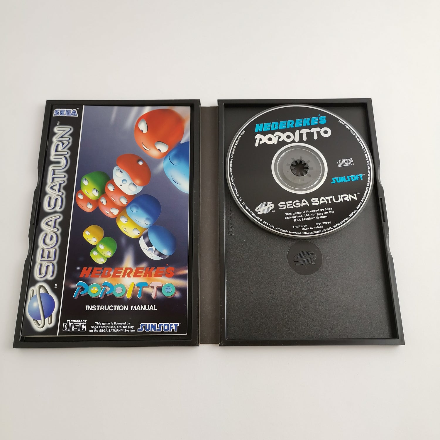 Sega Saturn game: Heberekes Popoitto by Sunsoft - original packaging & instructions | PAL