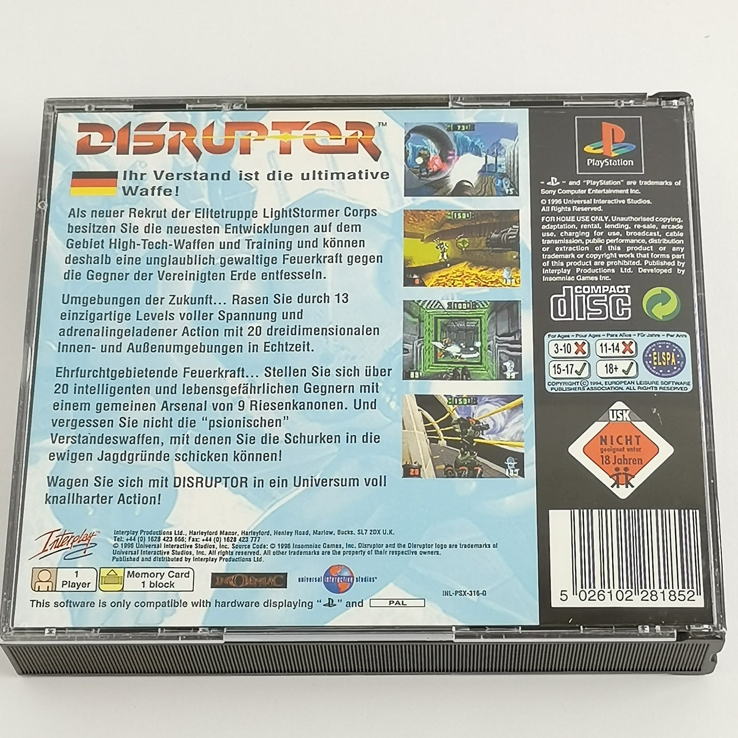 Sony Playstation 1 Spiel : Disruptor - OVP & Anleitung | PS1 PSX PAL - USK18