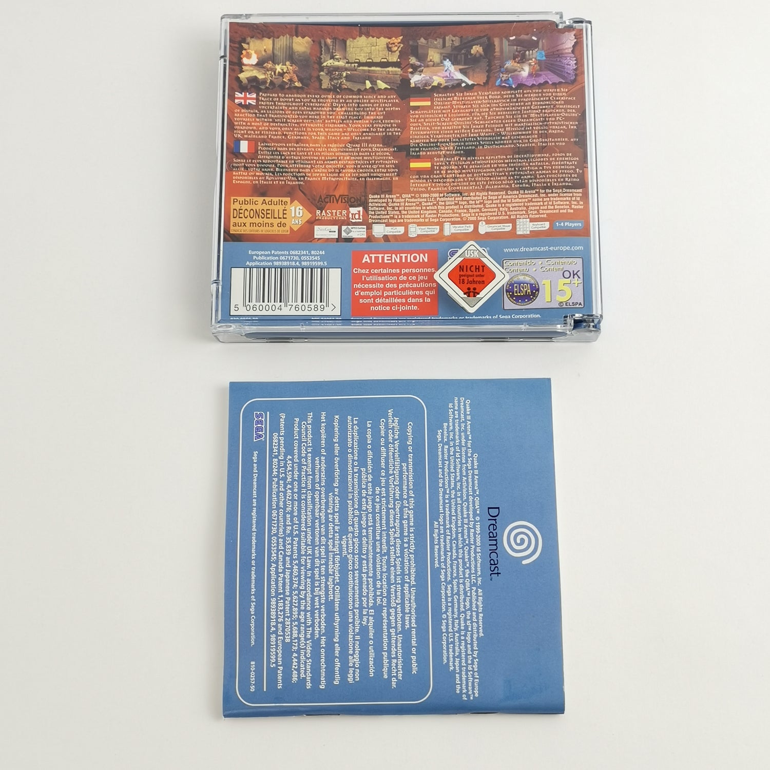 Sega Dreamcast game: Quake III Arena - original packaging & instructions PAL | DC USK18