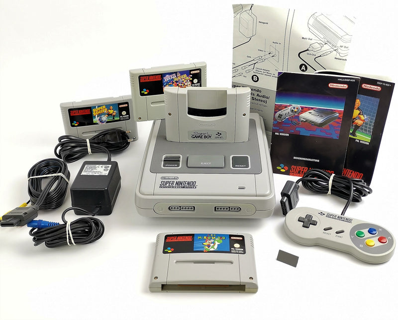 Super Nintendo Konsole : 1 Controller, 3 Spiele, Game Boy Adapter u. Kabel SNES