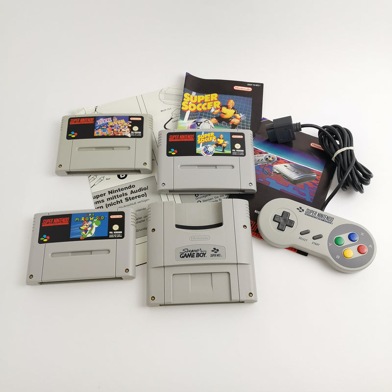 Super Nintendo Konsole : 1 Controller, 3 Spiele, Game Boy Adapter u. Kabel SNES