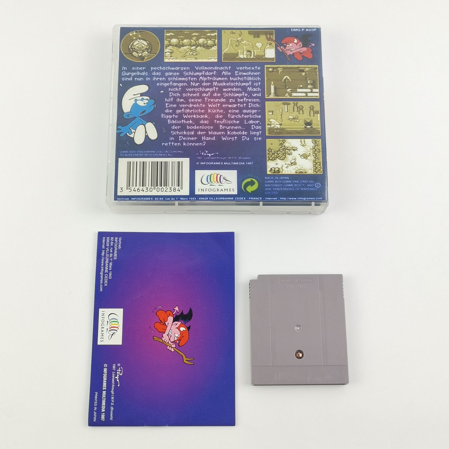 Nintendo Game Boy Classic Spiel : Die Schlümpfe im Alptraumland  Modul Anleitung