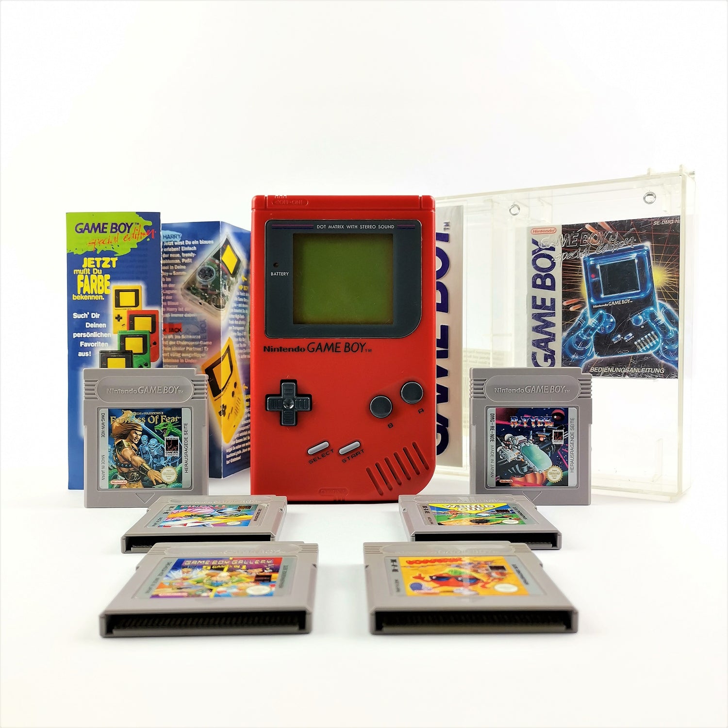 Nintendo Game Boy Classic Console: Red Zora with Case and 6 Games | GB Console