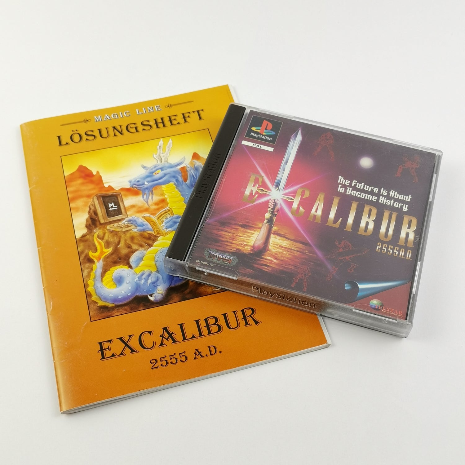 Sony Playstation 1 game: Excalibur + Magic Line solution booklet - OVP PS1 PSX PAL