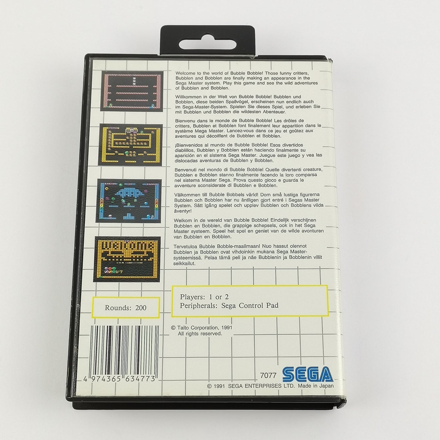 Sega Master System Spiel : Bubble Bobble - OVP ohne Anleitung PAL MS Cartridge
