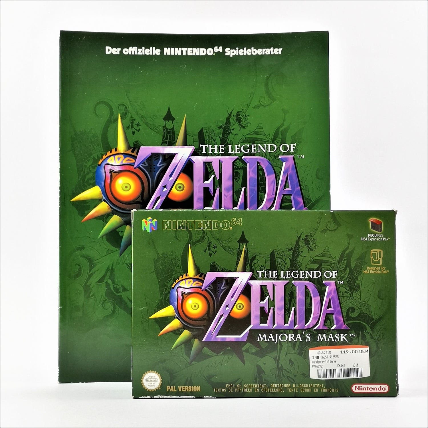 Nintendo 64 game: Zelda Majora's Mask + game advisor - original packaging instructions PAL N64