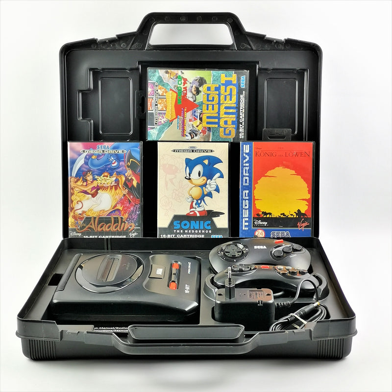 Sega Mega Drive II 2 mit 2 Controller , Strom Kabel, 4 Spiele und Koffer